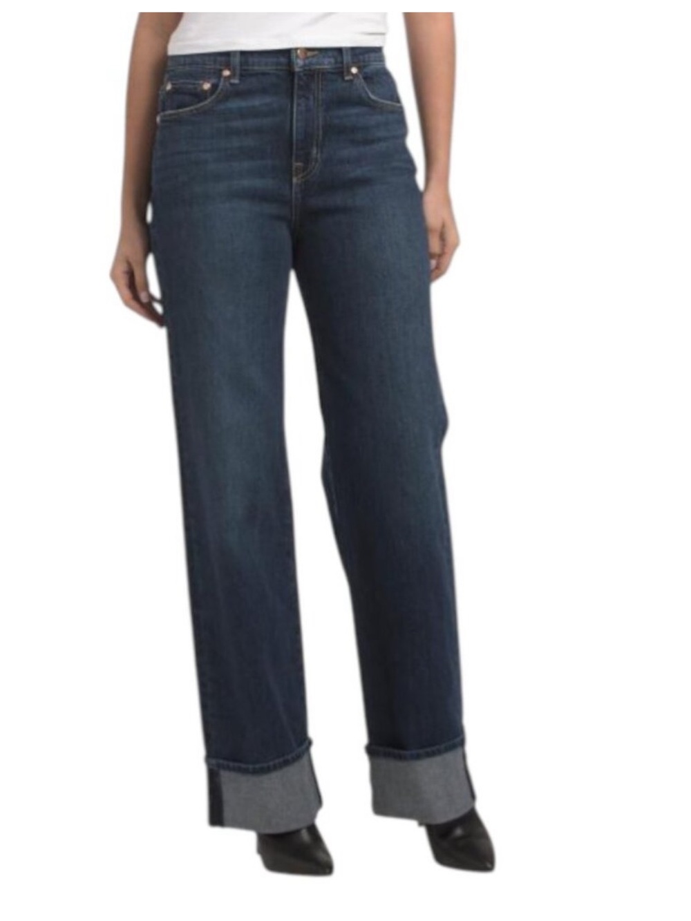 High-Rise Straight Leg Jeans in Dark Blue Denim